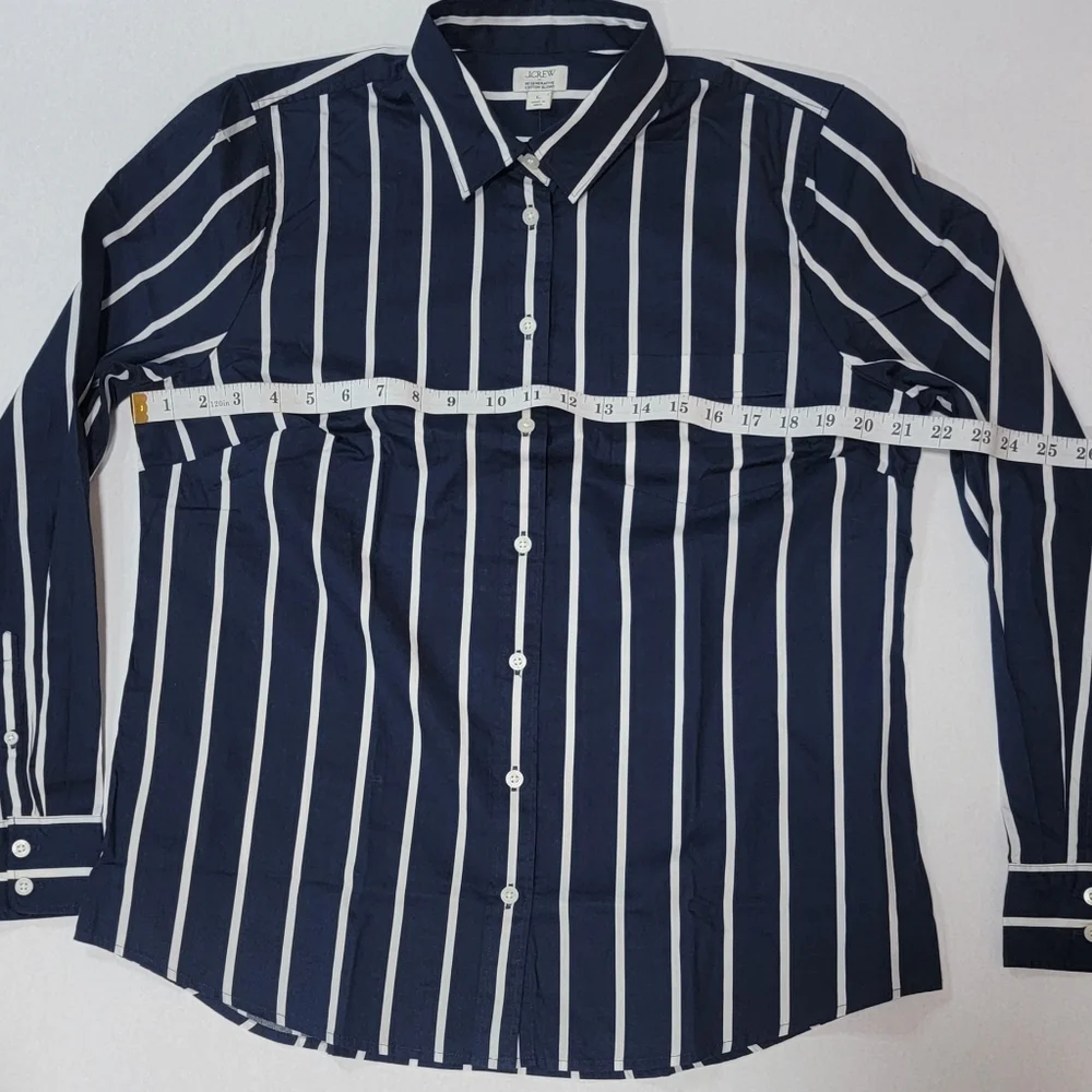 J Crew Factory Navy and White Striped Women's Button-Down Shirt Size L NWT - Picture 6 of 10